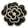 Modern Black Onyx & Diamond Rose Flower 18k Rose Gold Cocktail Ring