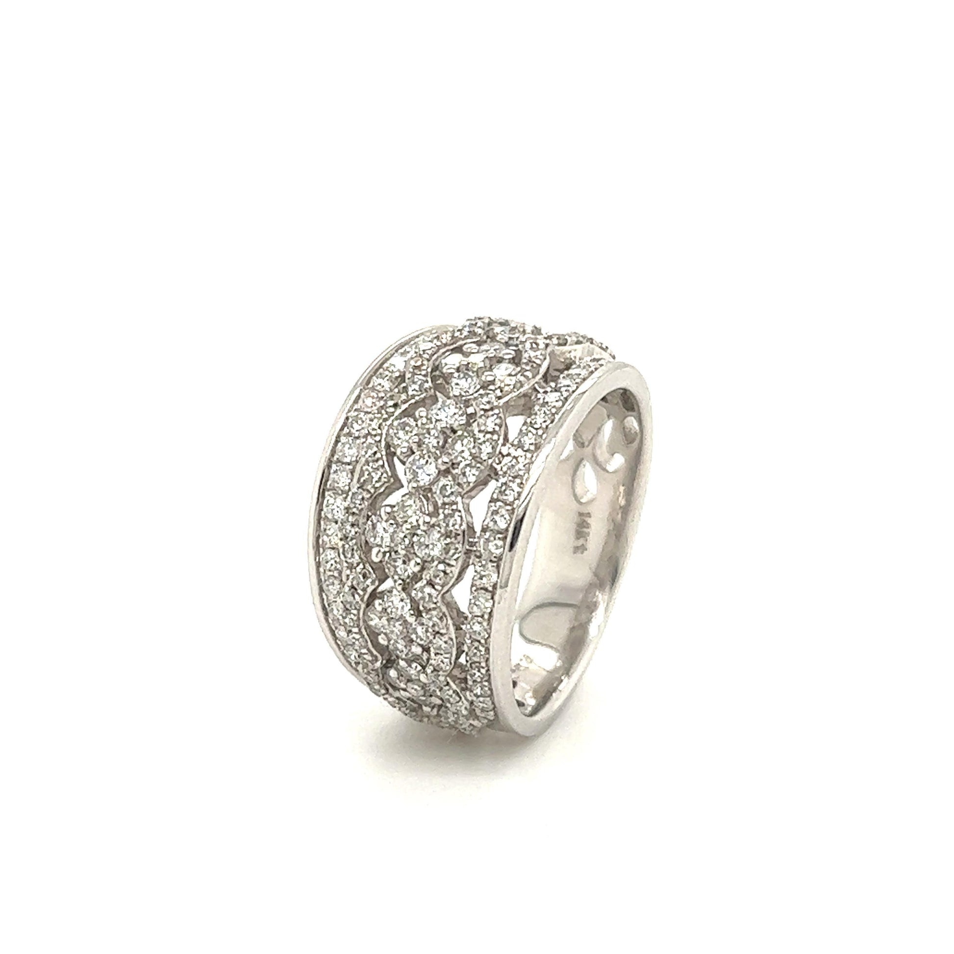 Modern Wide Band Decorative Diamond Band Ring