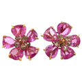Pink Sapphire & Diamond Floral Earrings 18k Yellow Gold
