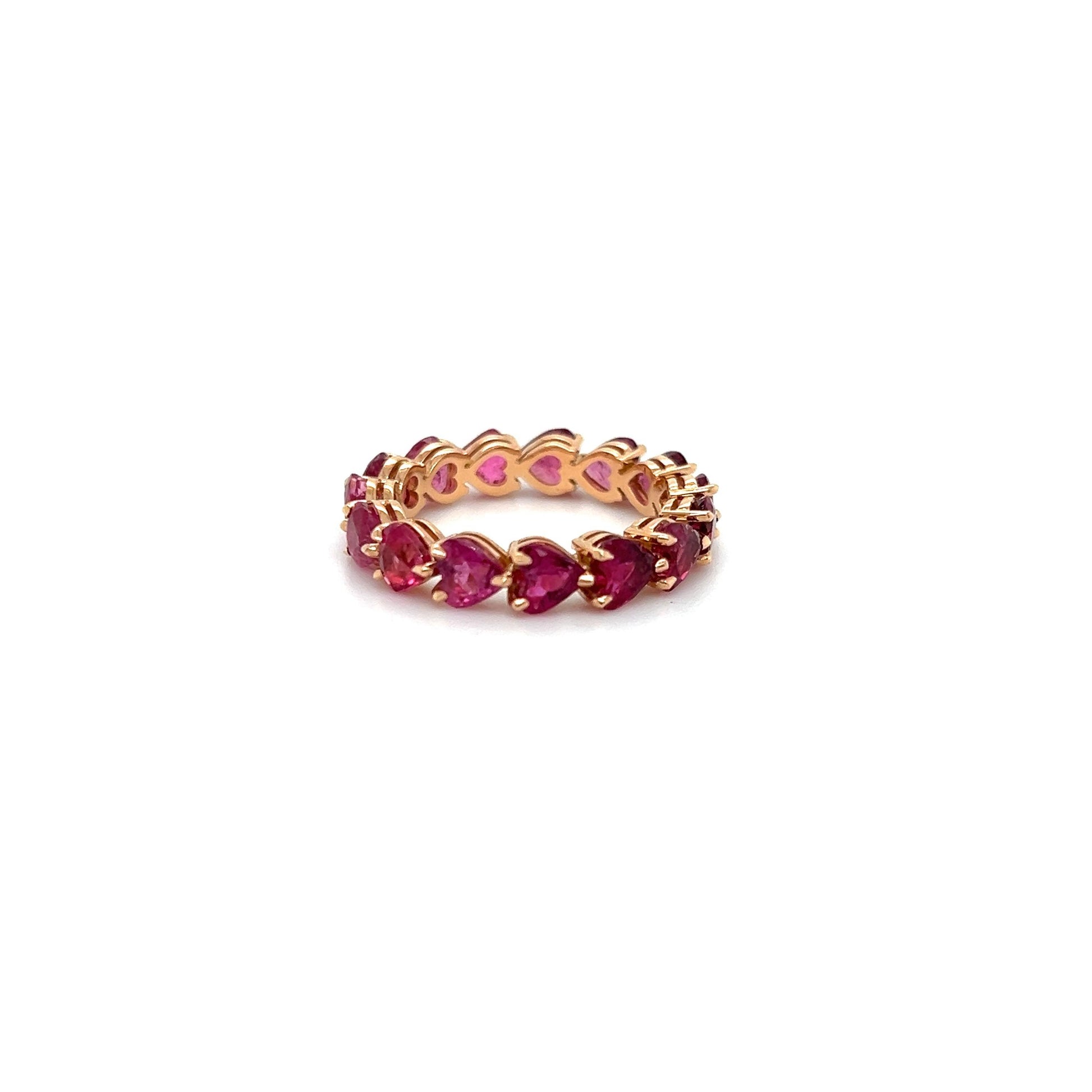 Pink Sapphire Gemstone Heart Shaped Eternity Ring 18k Rose Gold 3.85 Carat