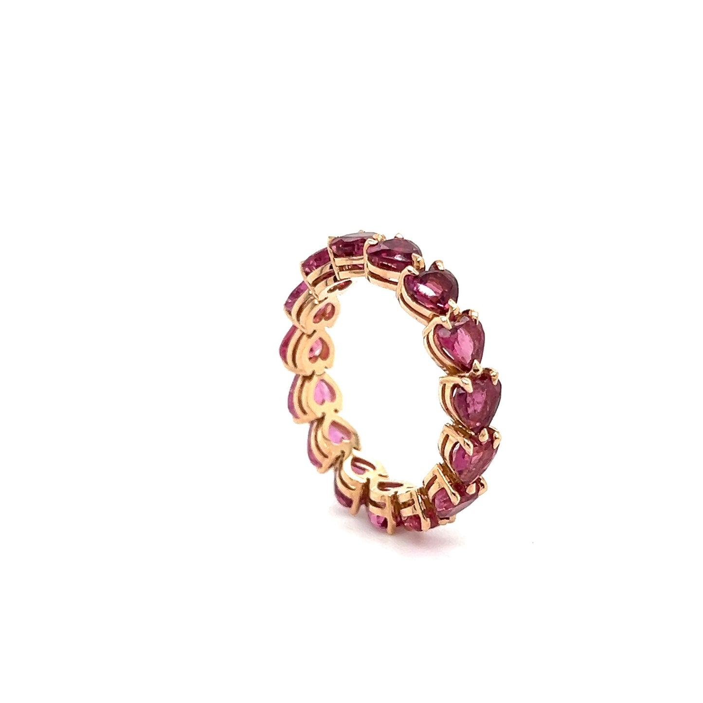 Pink Sapphire Gemstone Heart Shaped Eternity Ring 18k Rose Gold 3.85 Carat