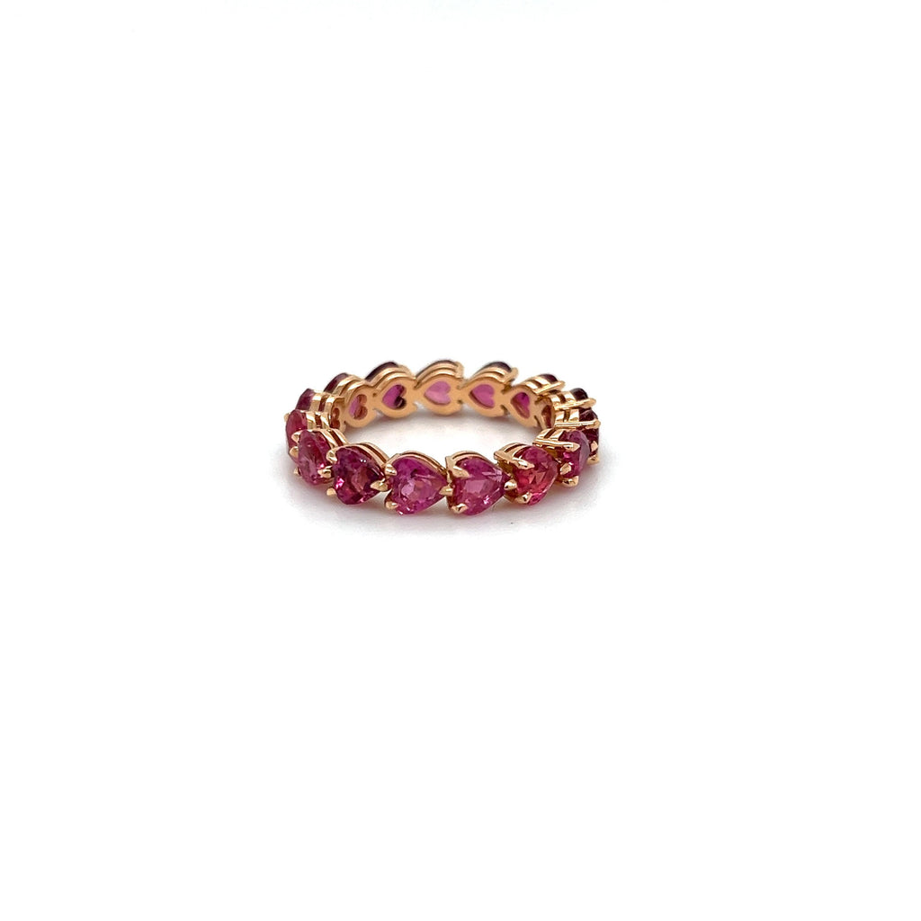 Pink Sapphire Gemstone Heart Shaped Eternity Ring 18k Rose Gold 3.85 Carat