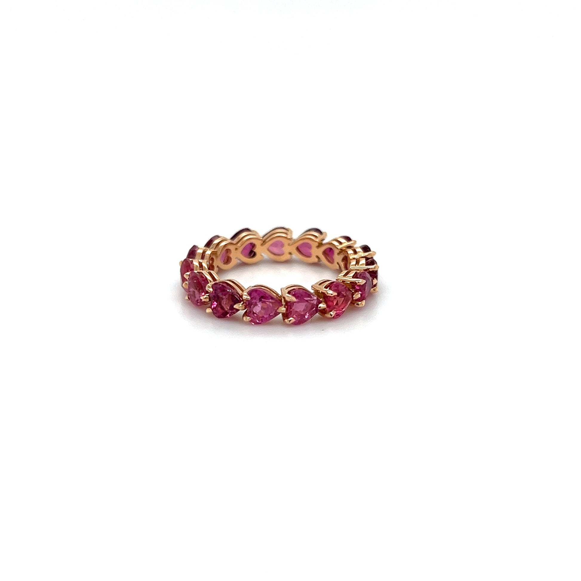 Pink Sapphire Gemstone Heart Shaped Eternity Ring 18k Rose Gold 3.85 Carat