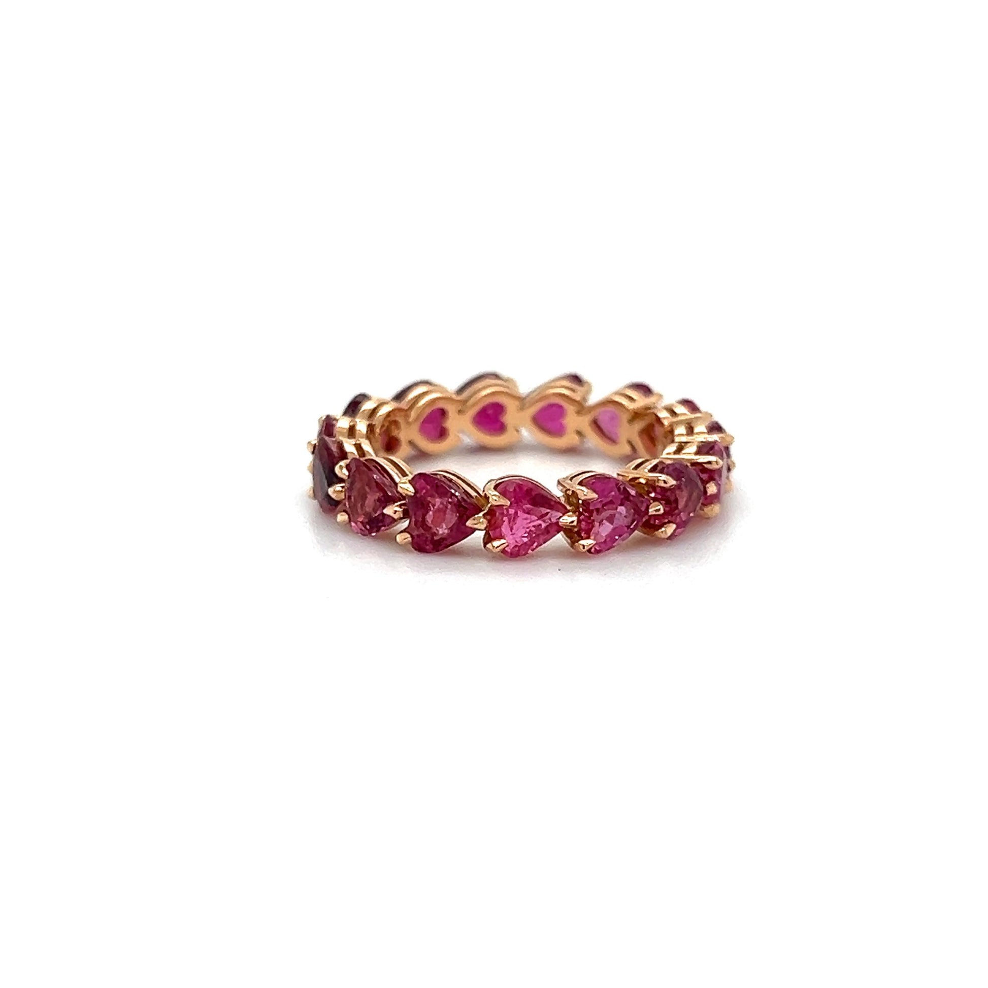 Pink Sapphire Gemstone Heart Shaped Eternity Ring 18k Rose Gold 3.85 Carat