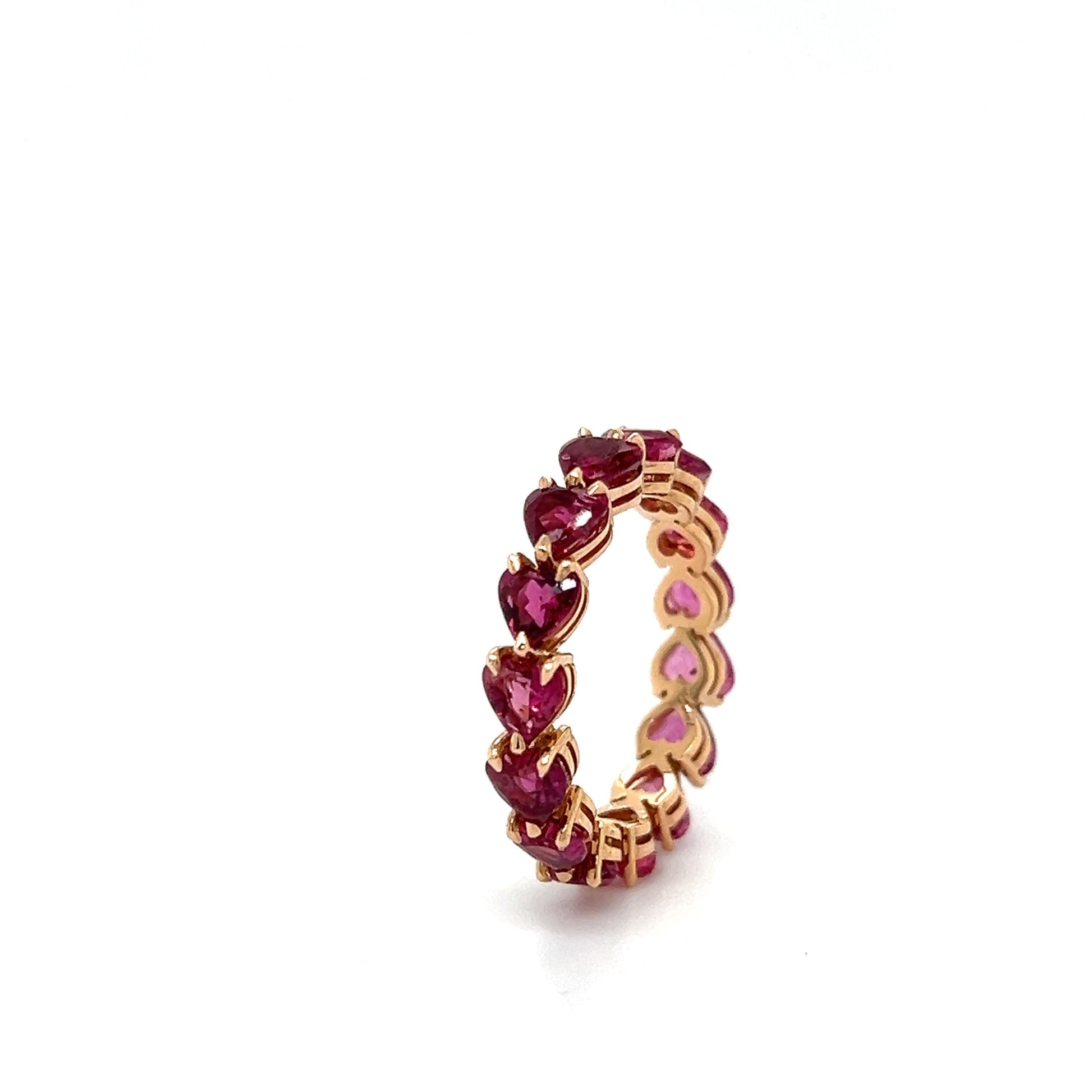 Pink Sapphire Gemstone Heart Shaped Eternity Ring 18k Rose Gold 3.85 Carat