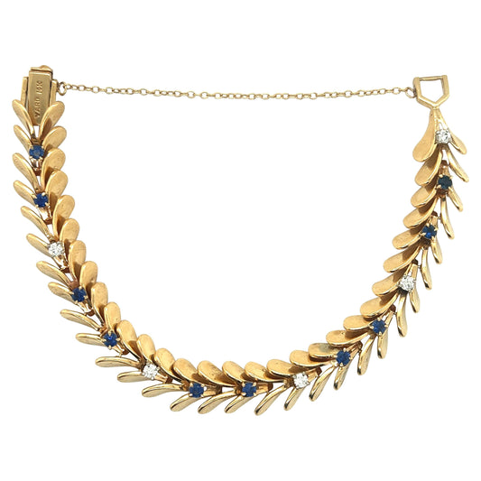 Raymond Yard Retro Diamond & Sapphire Articulated Yellow Gold Bracelet