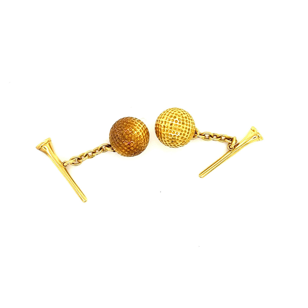 Retro French Golf Ball & Tee Cufflinks 18k Yellow Gold