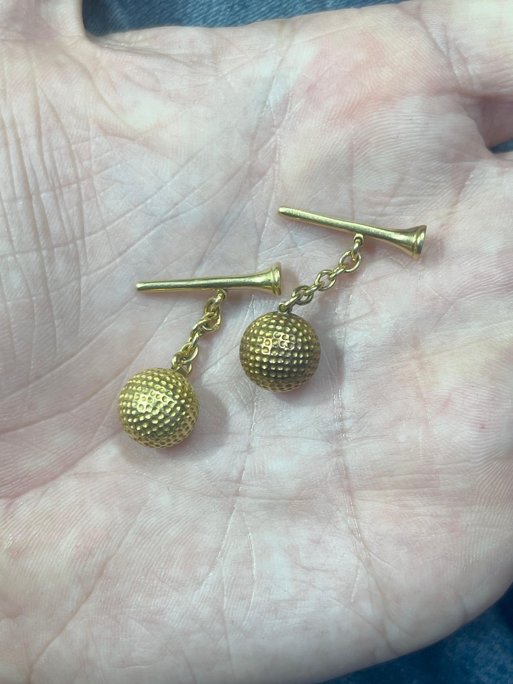 Retro French Golf Ball & Tee Cufflinks 18k Yellow Gold