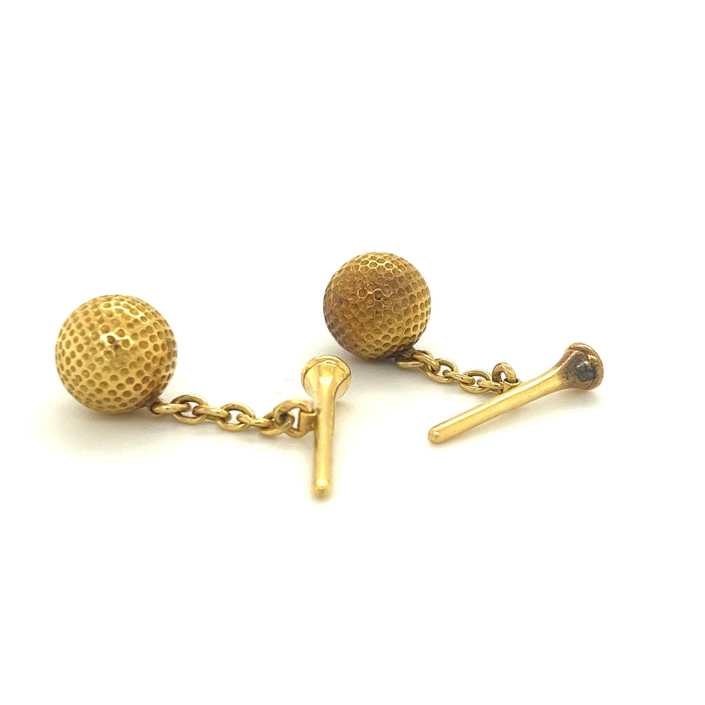 Retro French Golf Ball & Tee Cufflinks 18k Yellow Gold