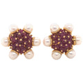 Ruby and Pearl Cluster Earrings 18 Karat Yellow Gold Zancan, Italy