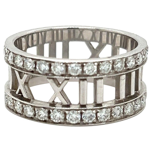 Tiffany & Co. Atlas Open Work Diamond 18k White Gold Ring