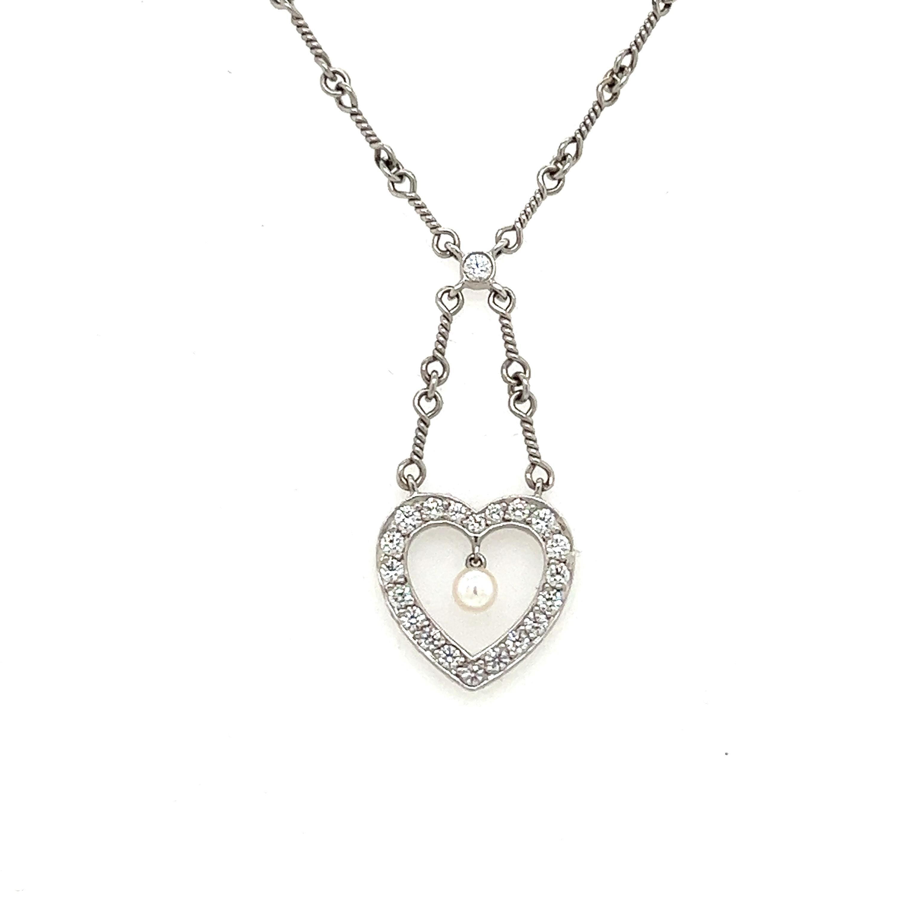 Tiffany & Co. Platinum Diamond Heart Drop Pendant Twist Wire Chain Necklace