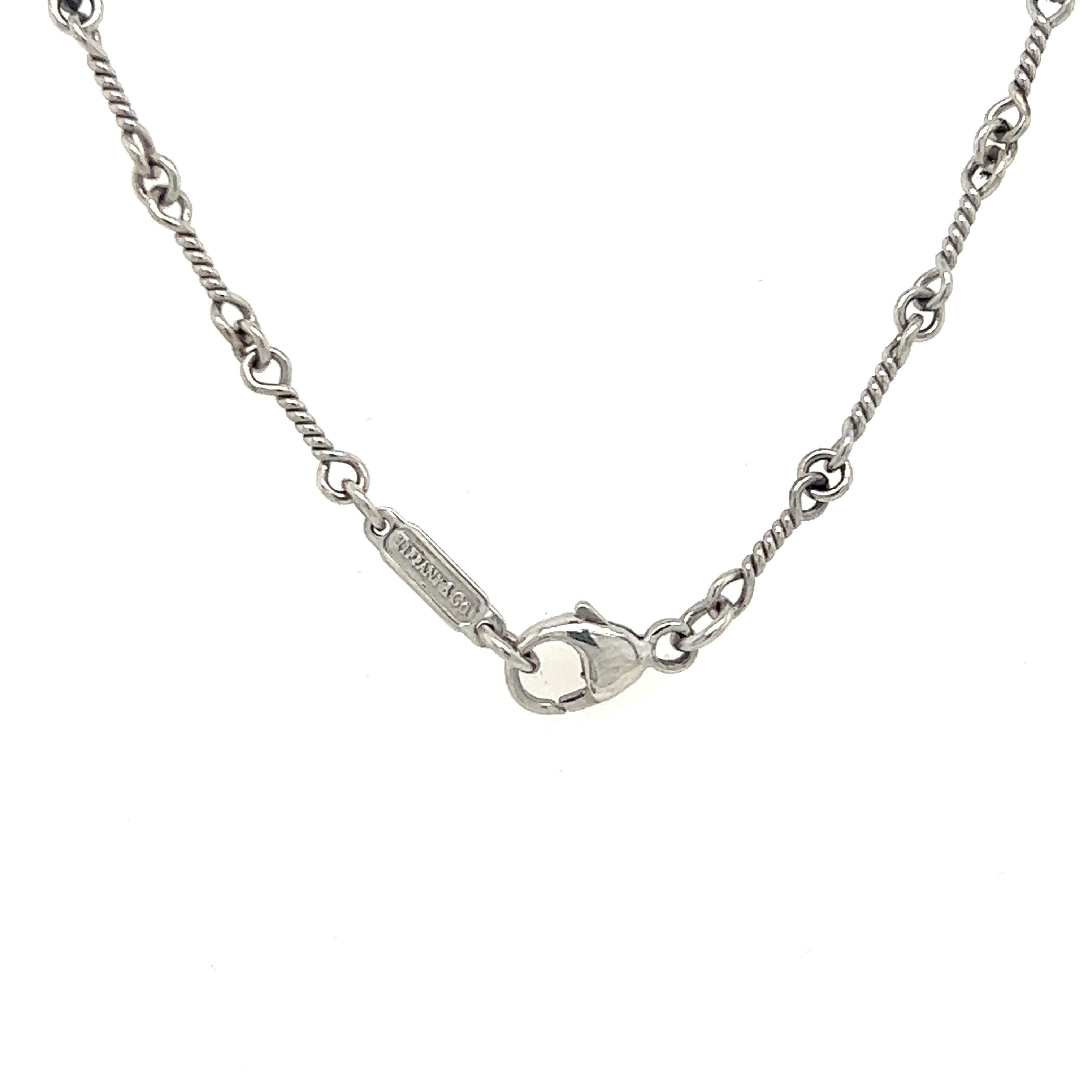 Tiffany & Co. Platinum Diamond Heart Drop Pendant Twist Wire Chain Necklace