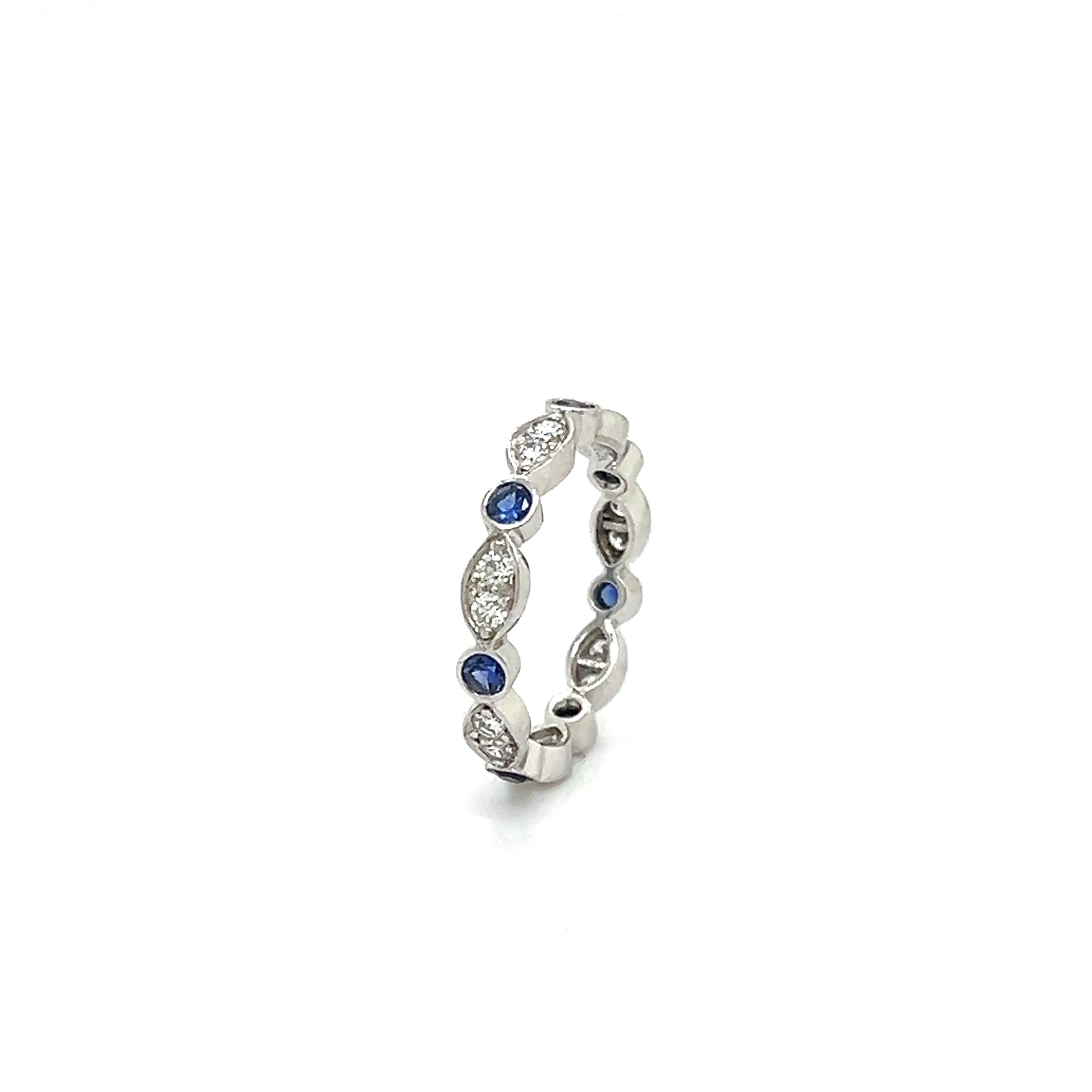 Tiffany & Co. Platinum & Diamond Sapphire Band Ring Stackable Size 5.75
