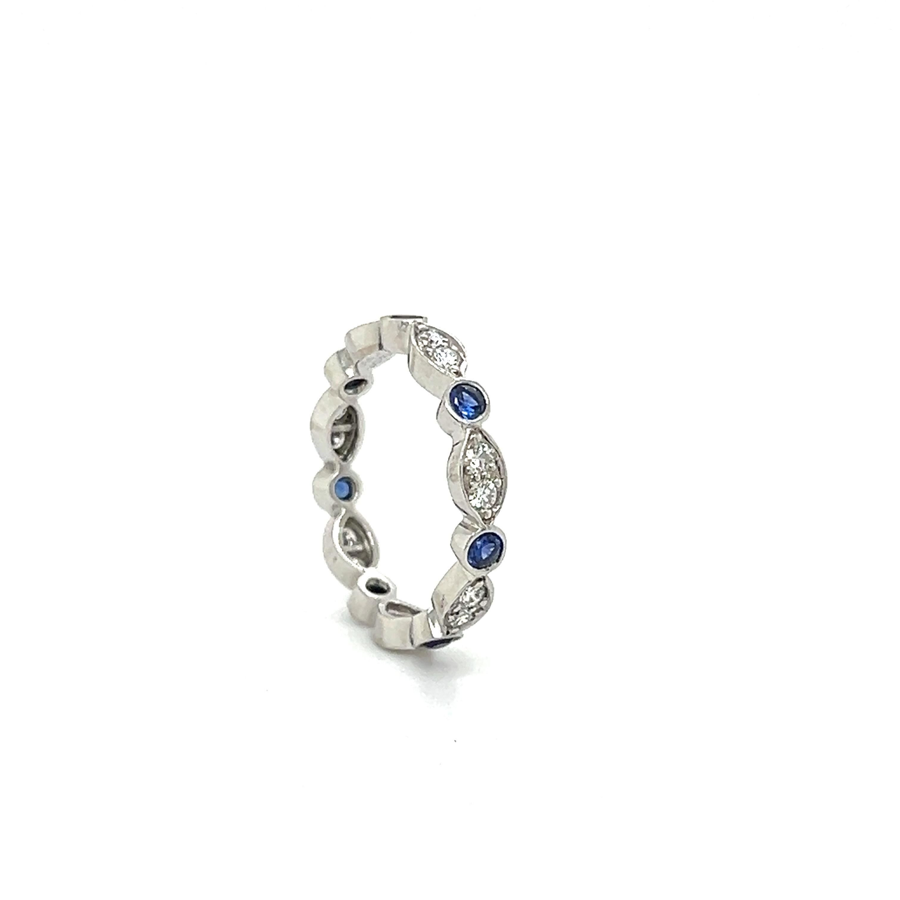 Tiffany & Co. Platinum & Diamond Sapphire Band Ring Stackable Size 5.75