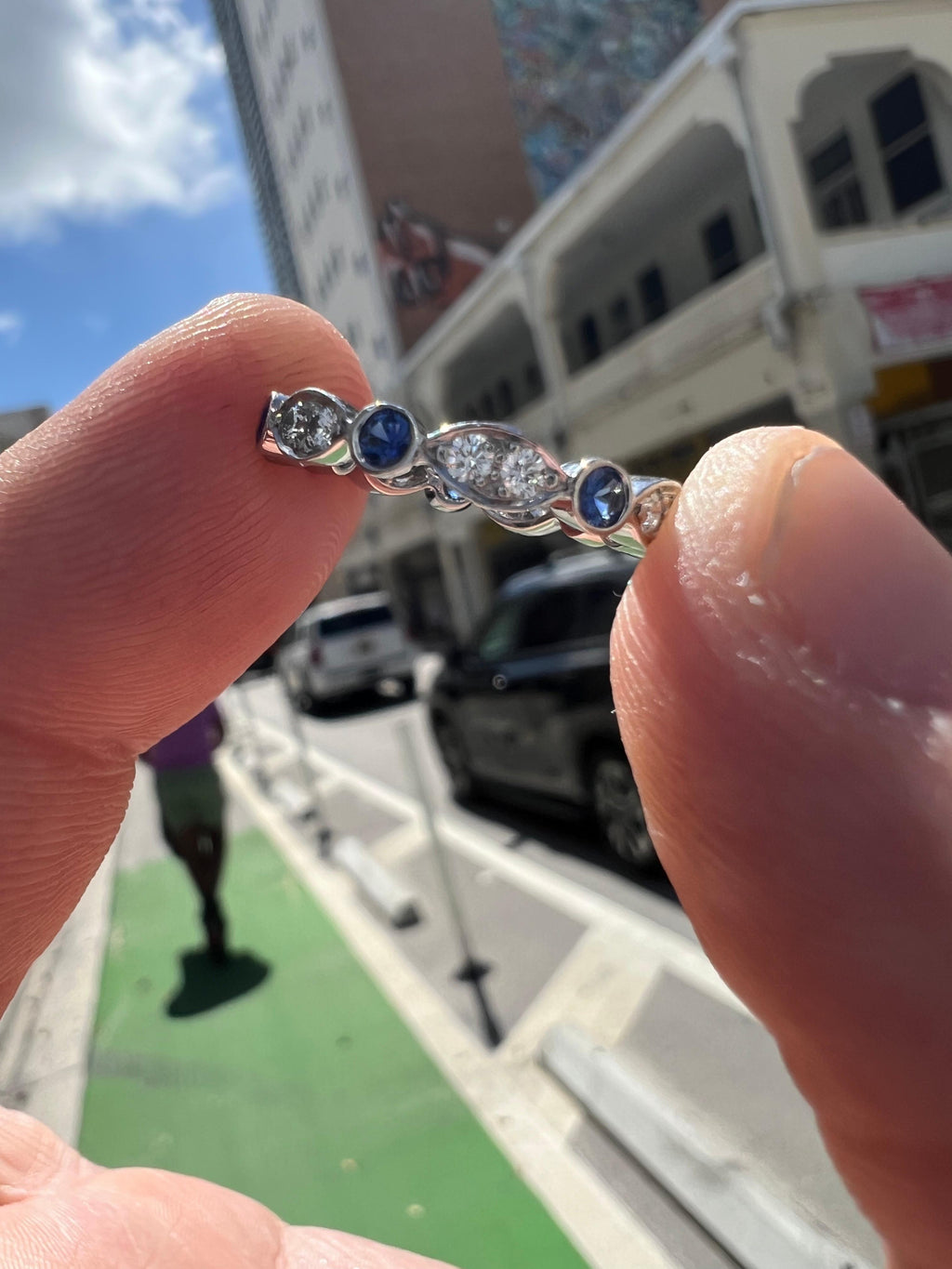 Tiffany & Co. Platinum & Diamond Sapphire Band Ring Stackable Size 5.75