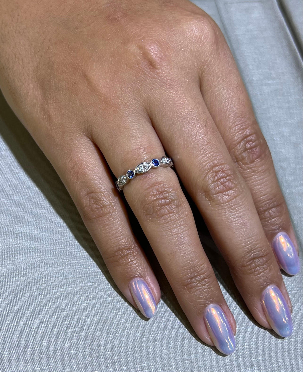 Tiffany & Co. Platinum & Diamond Sapphire Band Ring Stackable Size 5.75