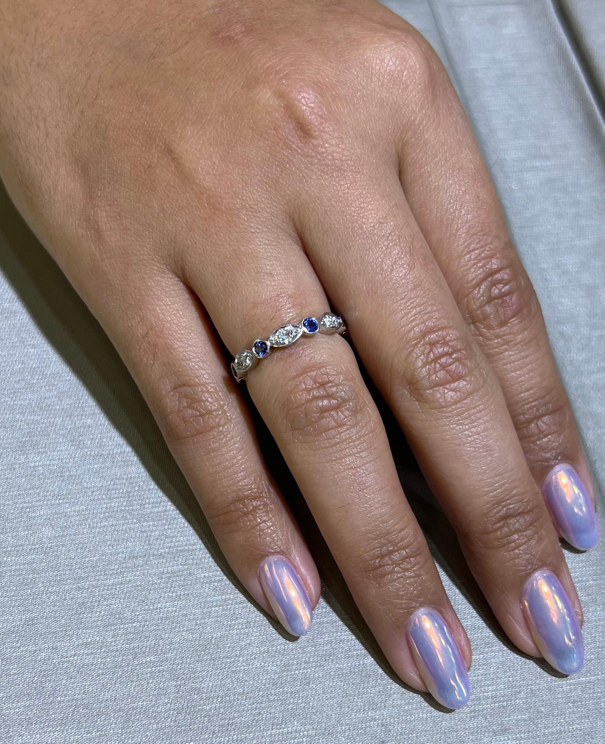 Tiffany & Co. Platinum & Diamond Sapphire Band Ring Stackable Size 5.75