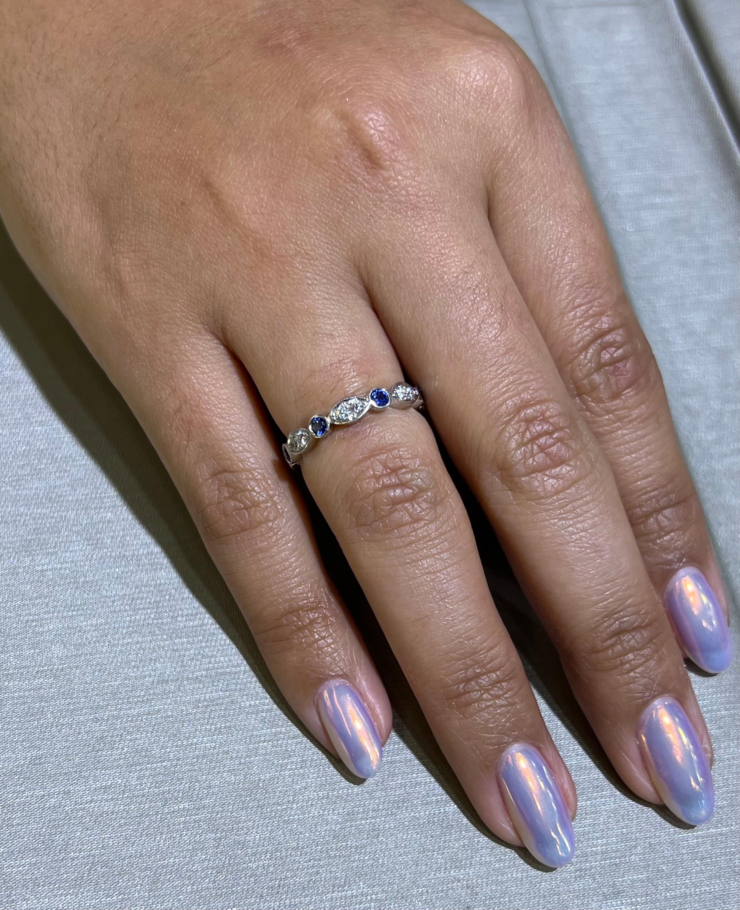 Tiffany & Co. Platinum & Diamond Sapphire Band Ring Stackable Size 5.75