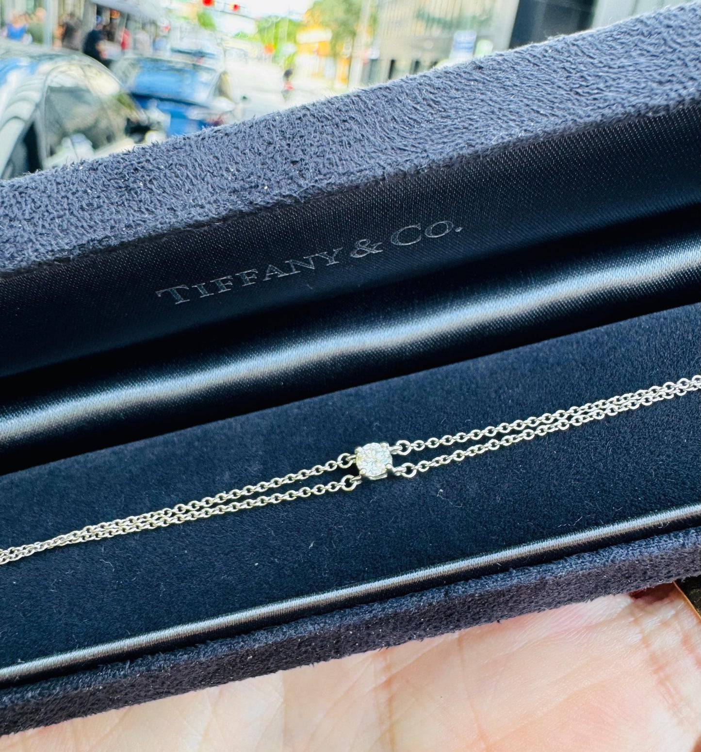Tiffany & Co. Solitaire Diamond Bracelet Double Strand Platinum 0.17 Carat