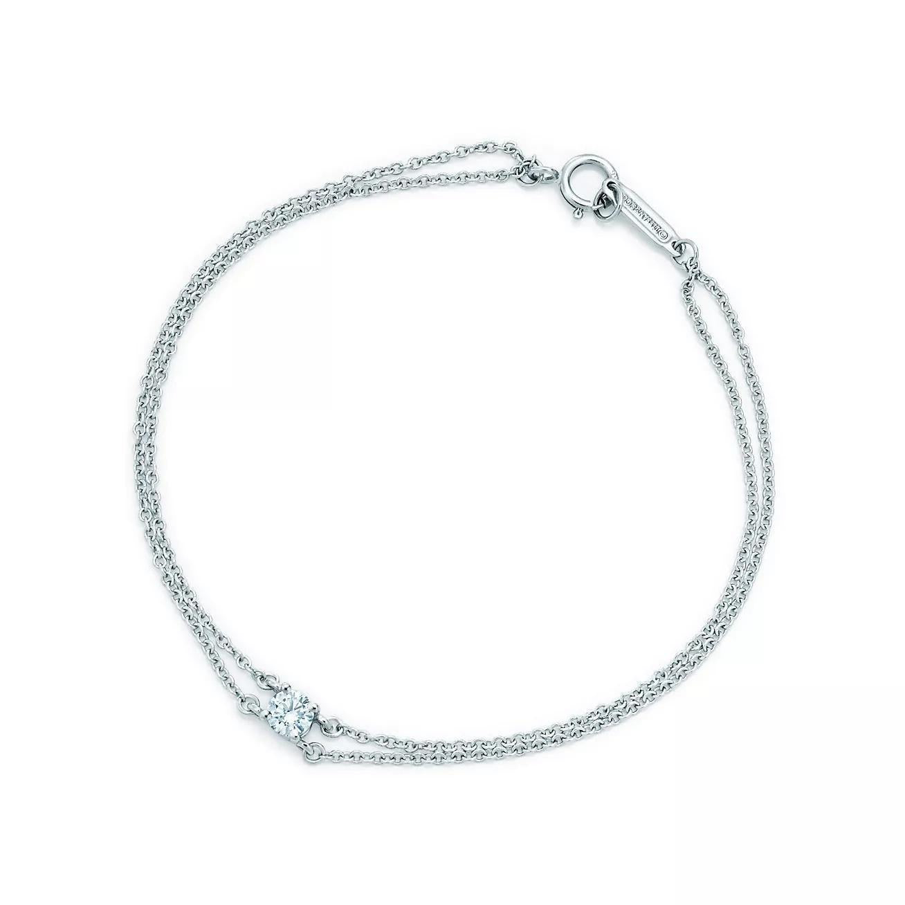 Tiffany & Co. Solitaire Diamond Bracelet Double Strand Platinum 0.17 Carat