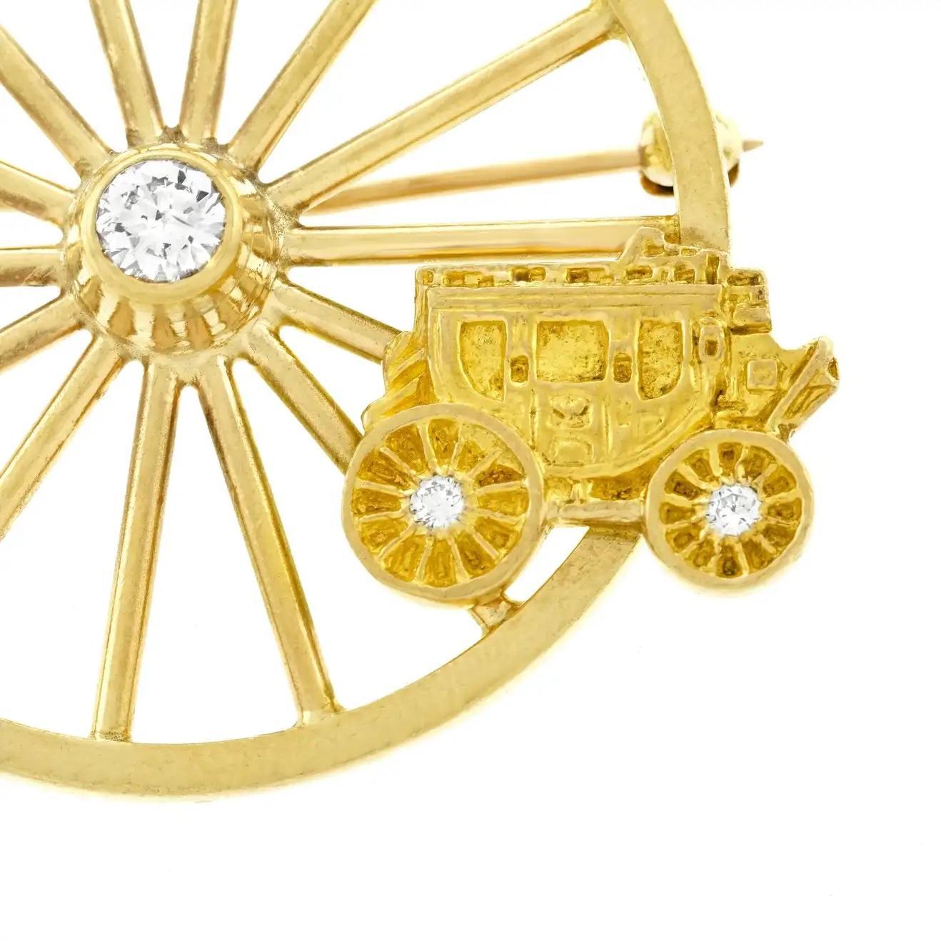 Tiffany & Co. Stagecoach Wheel Diamond Gold Brooch