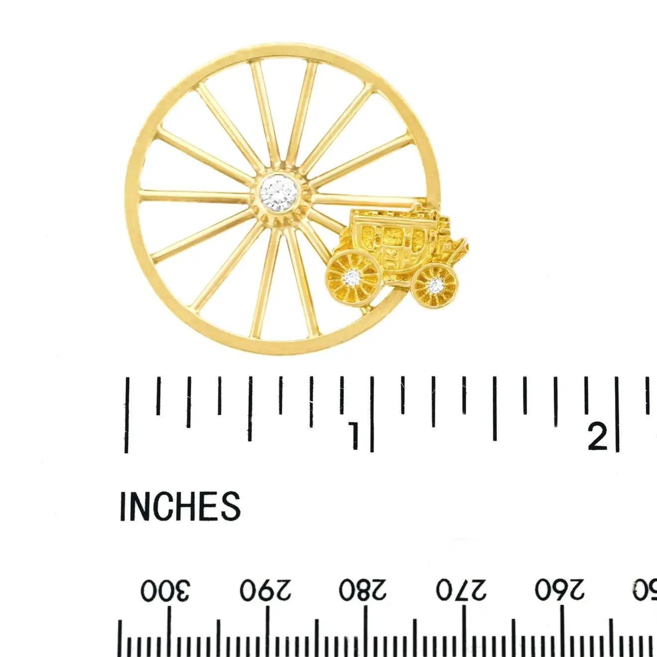 Tiffany & Co. Stagecoach Wheel Diamond Gold Brooch