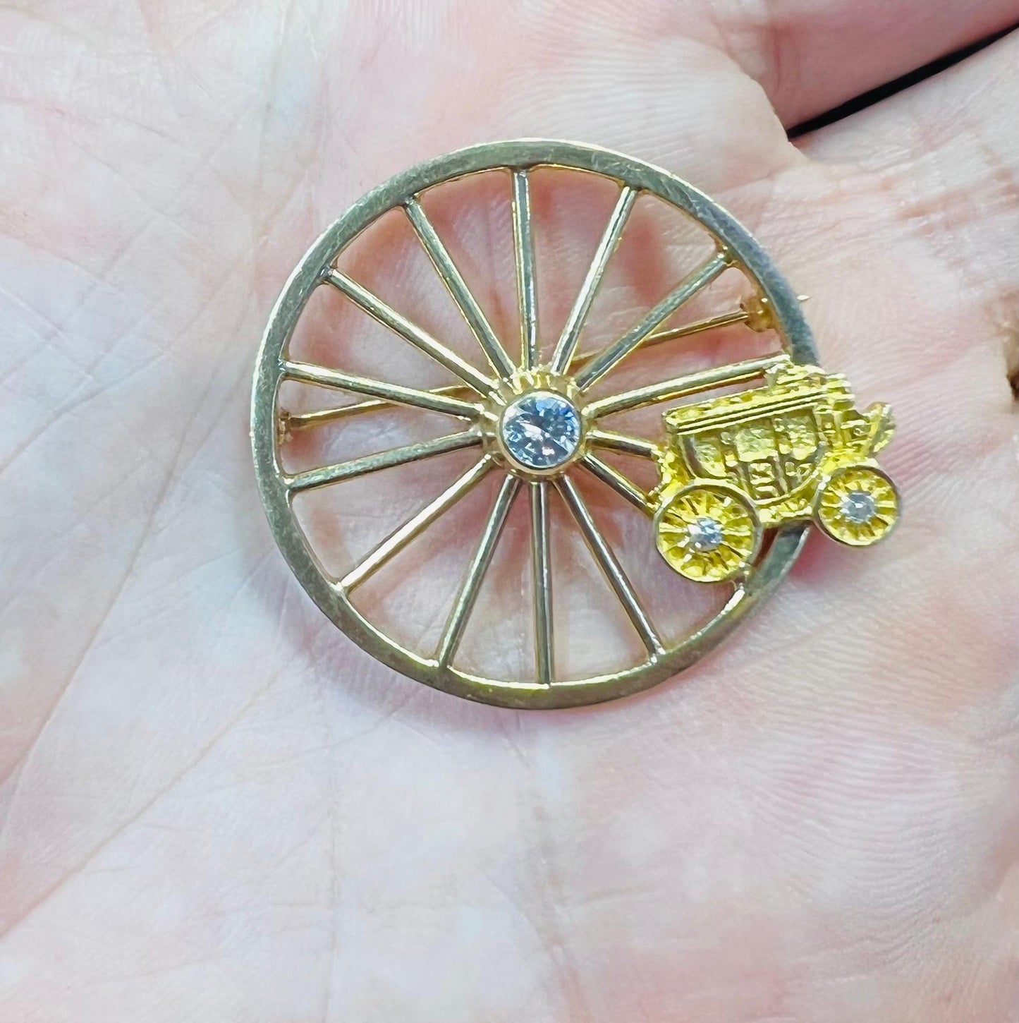 Tiffany & Co. Stagecoach Wheel Diamond Gold Brooch