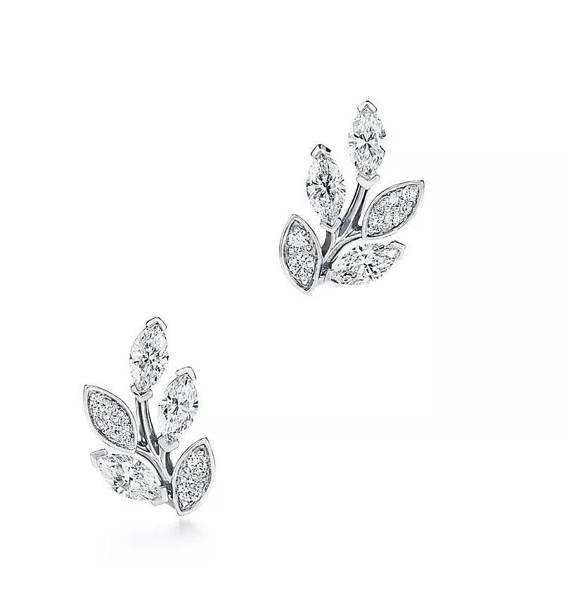 Tiffany & Co. Victoria Diamond Vine Earrings in Platinum Size Small 0.64 Ct.
