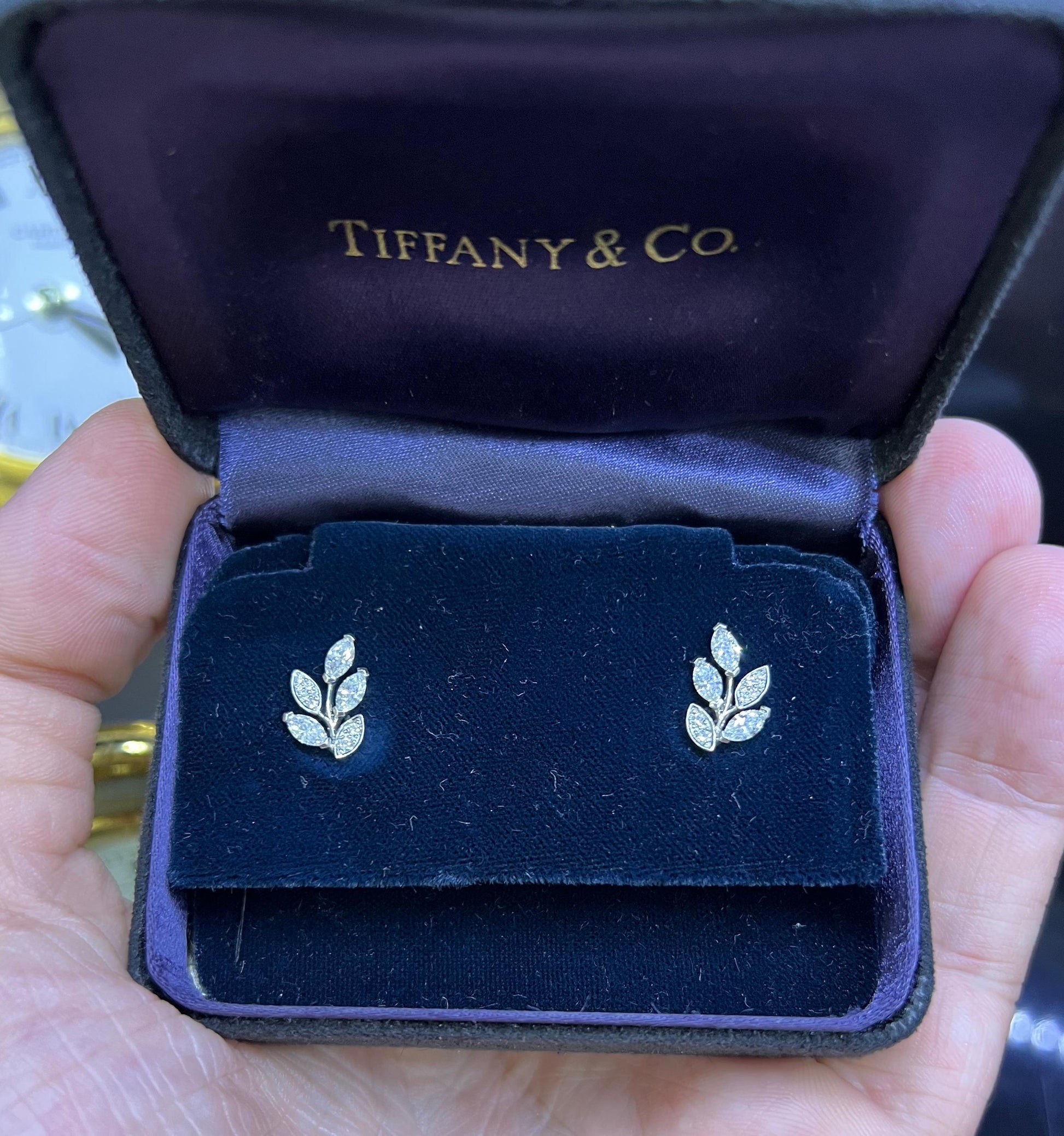 Tiffany & Co. Victoria Diamond Vine Earrings in Platinum Size Small 0.64 Ct.