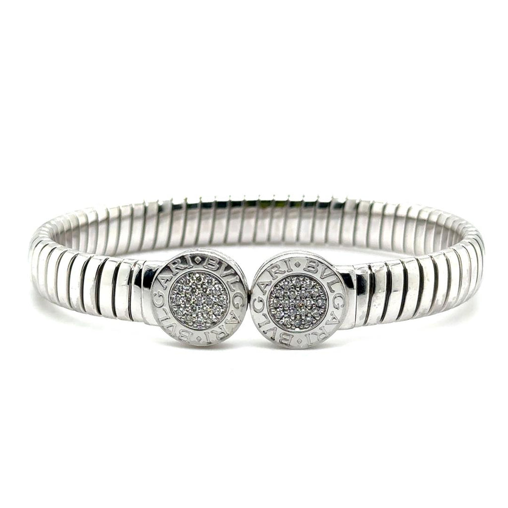Bulgari Tubogas Diamond Cuff Bangle in Stainless Steel