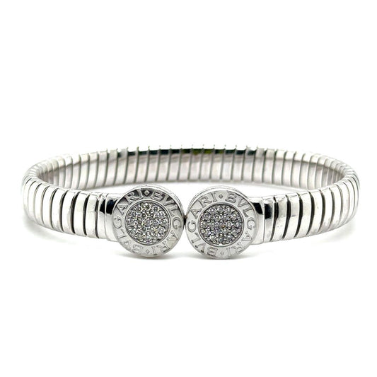 Bulgari Tubogas Diamond Cuff Bangle in Stainless Steel