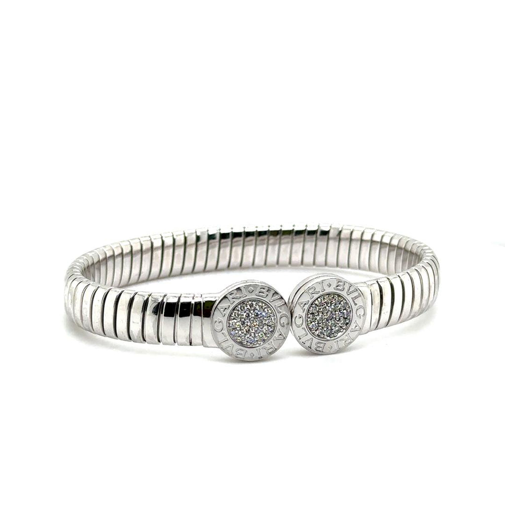 Bulgari Tubogas Diamond Cuff Bangle in Stainless Steel
