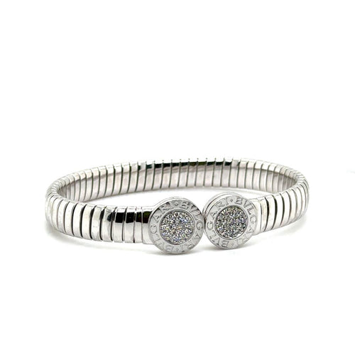Bulgari Tubogas Diamond Cuff Bangle in Stainless Steel