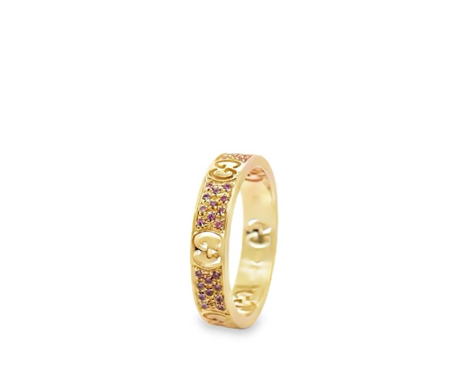 Gucci 18K Rose Gold Pink Sapphire Icon Stardust Thin Band Ring Size 7.5