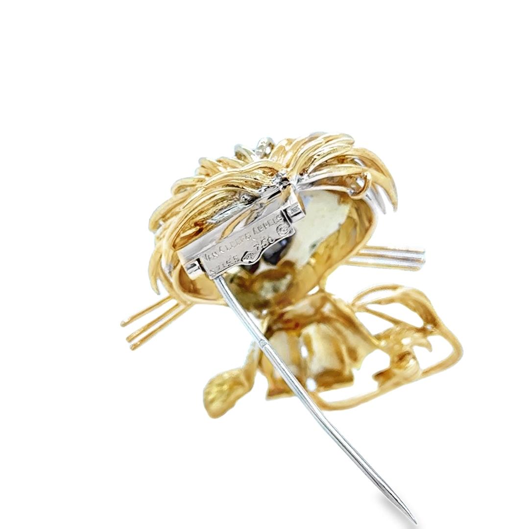 Van Cleef & Arpels Lion Ébouriffe Brooch 18k Estate Diamond Emerald & Onyx Gems