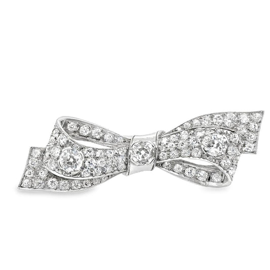 Tiffany & Co. Art Deco Platinum Ribbon Bow Old Mine Cut Diamonds