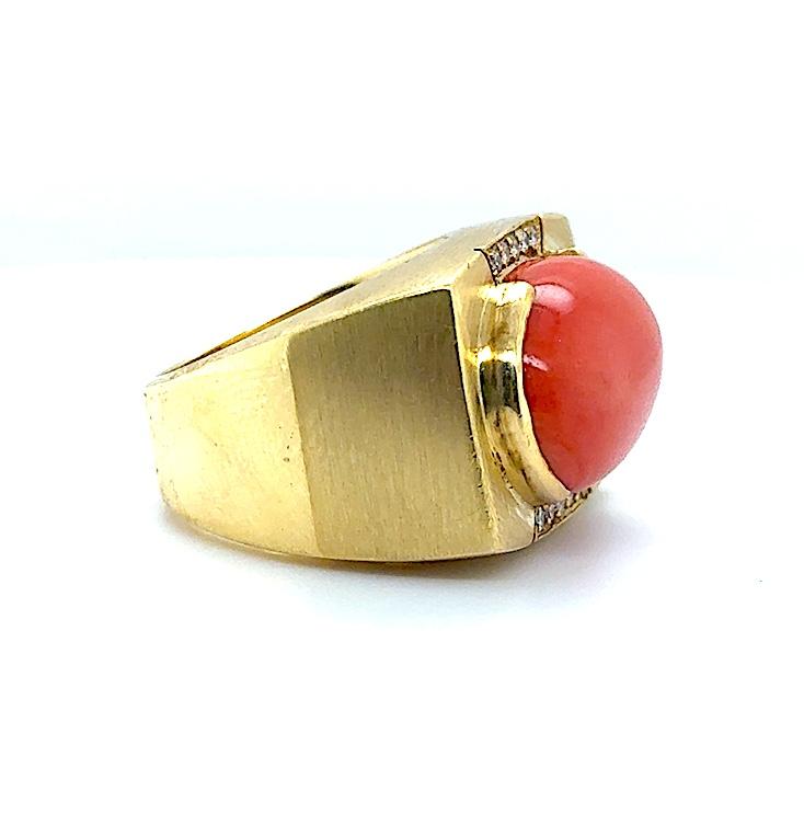 Estate Coral & Diamond 18k Yellow Gold Statement Ring