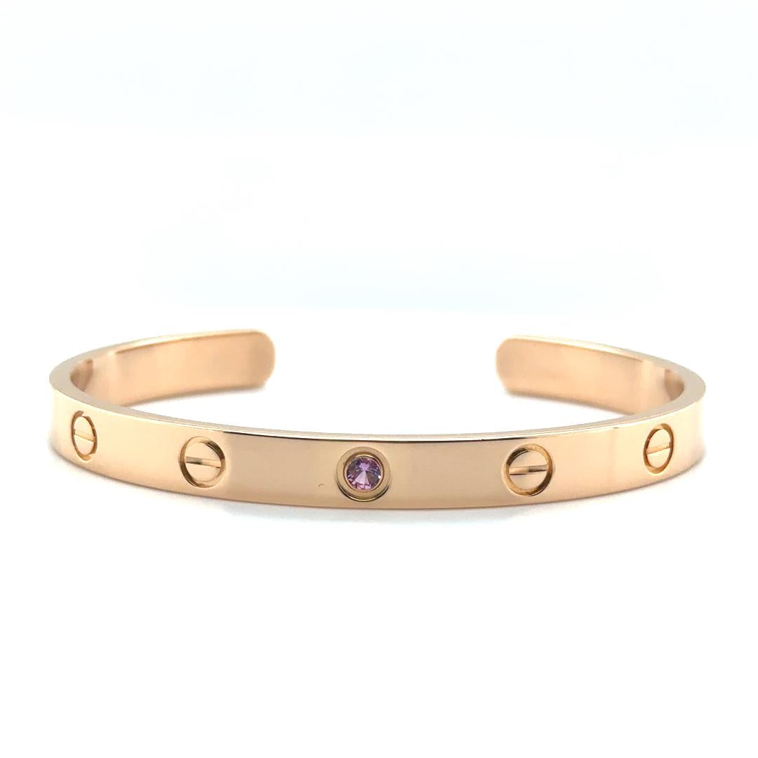 Cartier Love Cuff Bracelet Pink Sapphire Rose Gold Size 17