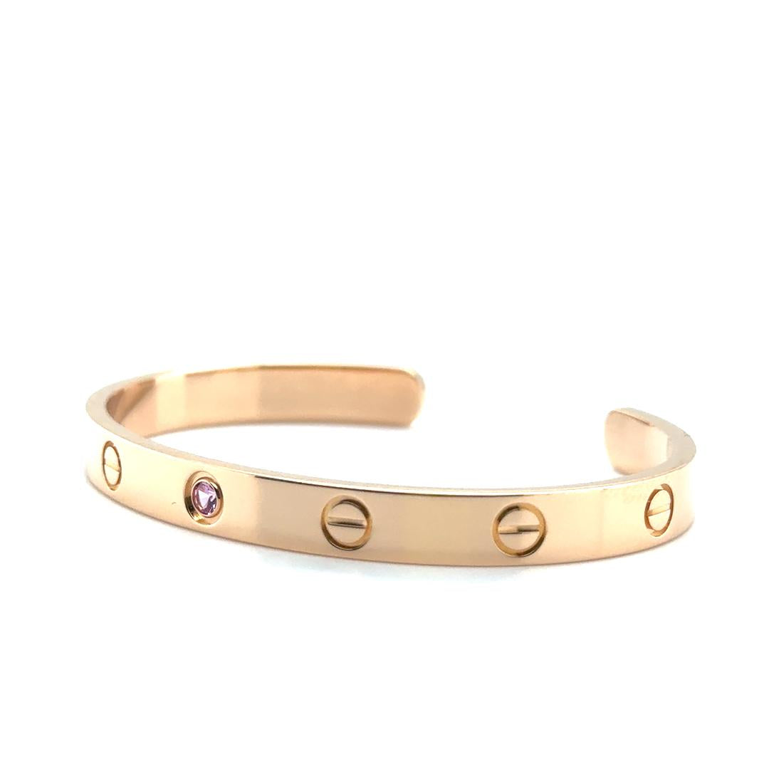 Cartier Love Cuff Bracelet Pink Sapphire Rose Gold Size 17