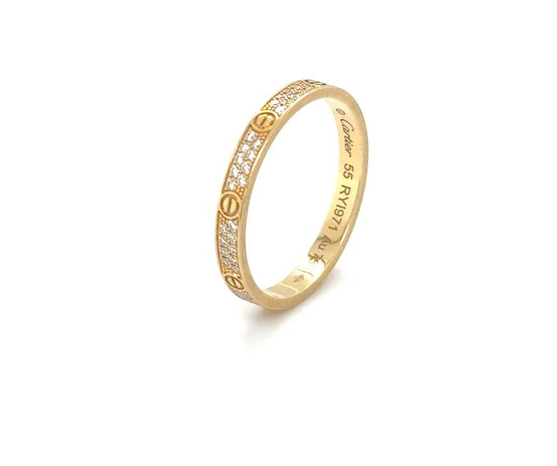 Cartier Love Ring Yellow Gold Mini Model Full Pave Diamond Size 55