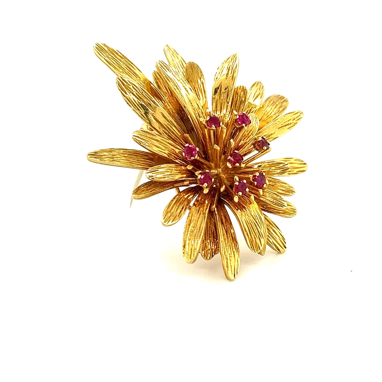 Van Cleef & Arpels Ruby Gemstone Floral Motif Brooch 18k Yellow Gold