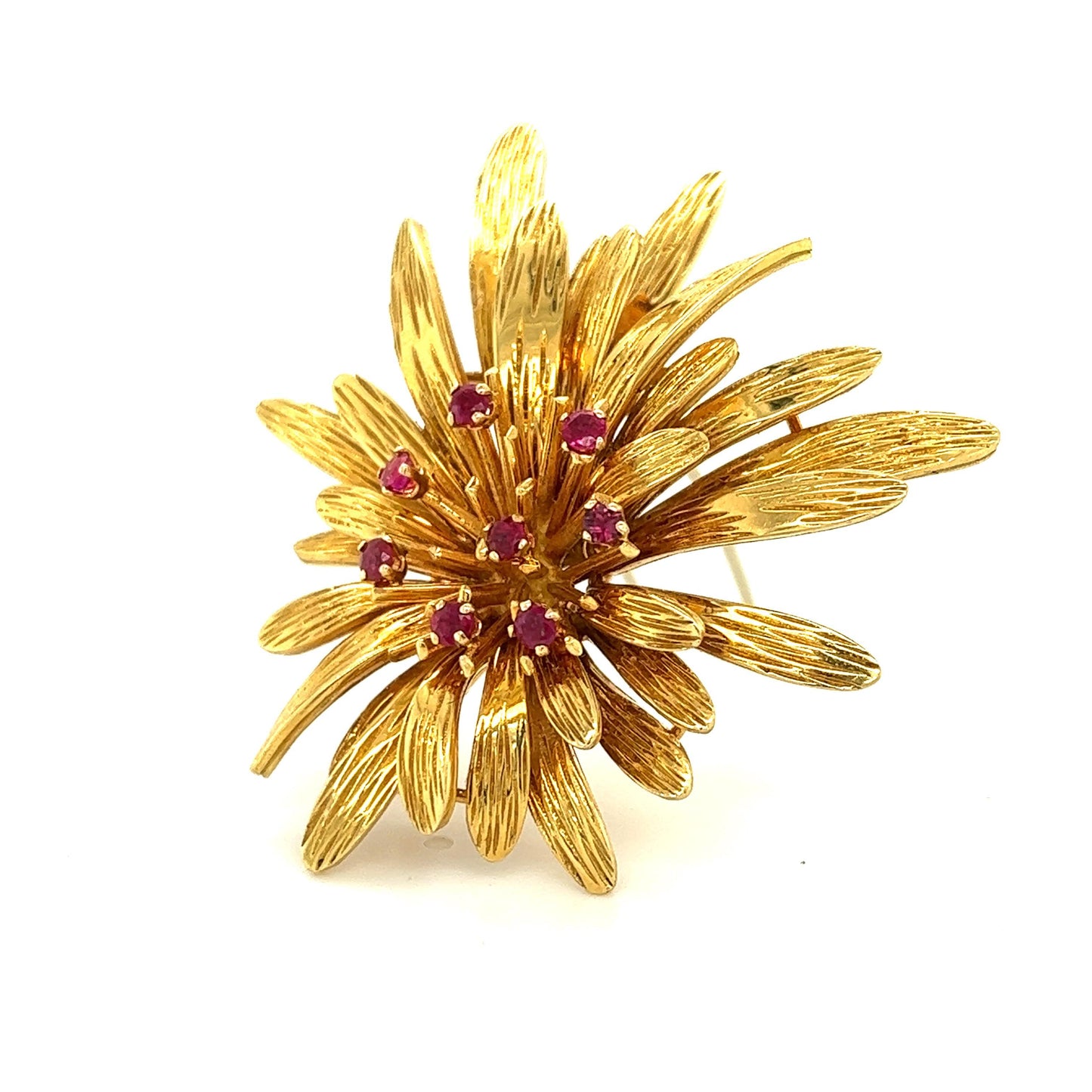 Van Cleef & Arpels Ruby Gemstone Floral Motif Brooch 18k Yellow Gold