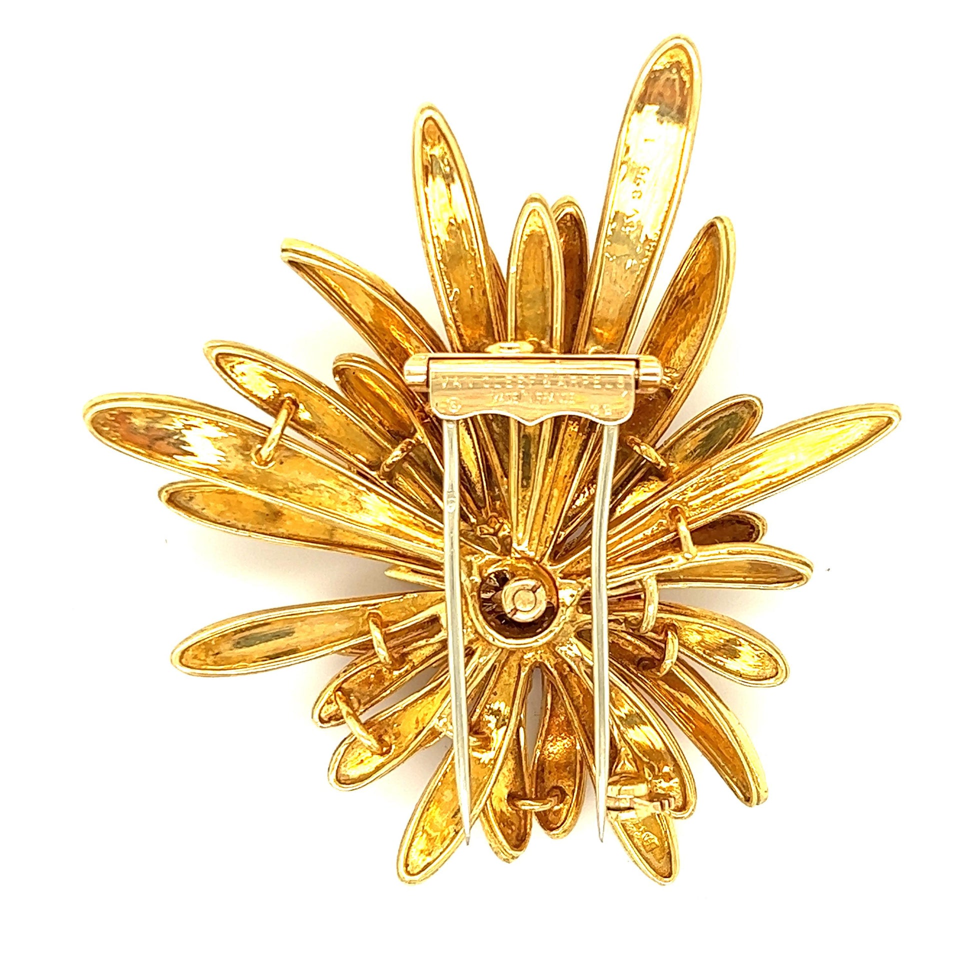 Van Cleef & Arpels Ruby Gemstone Floral Motif Brooch 18k Yellow Gold