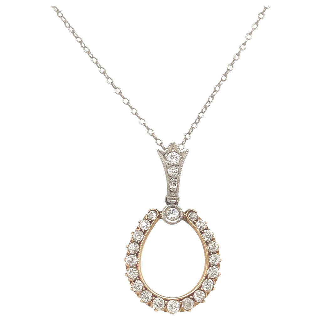 Victorian Diamond Horseshoe Pendant Necklace Platinum & Yellow Gold