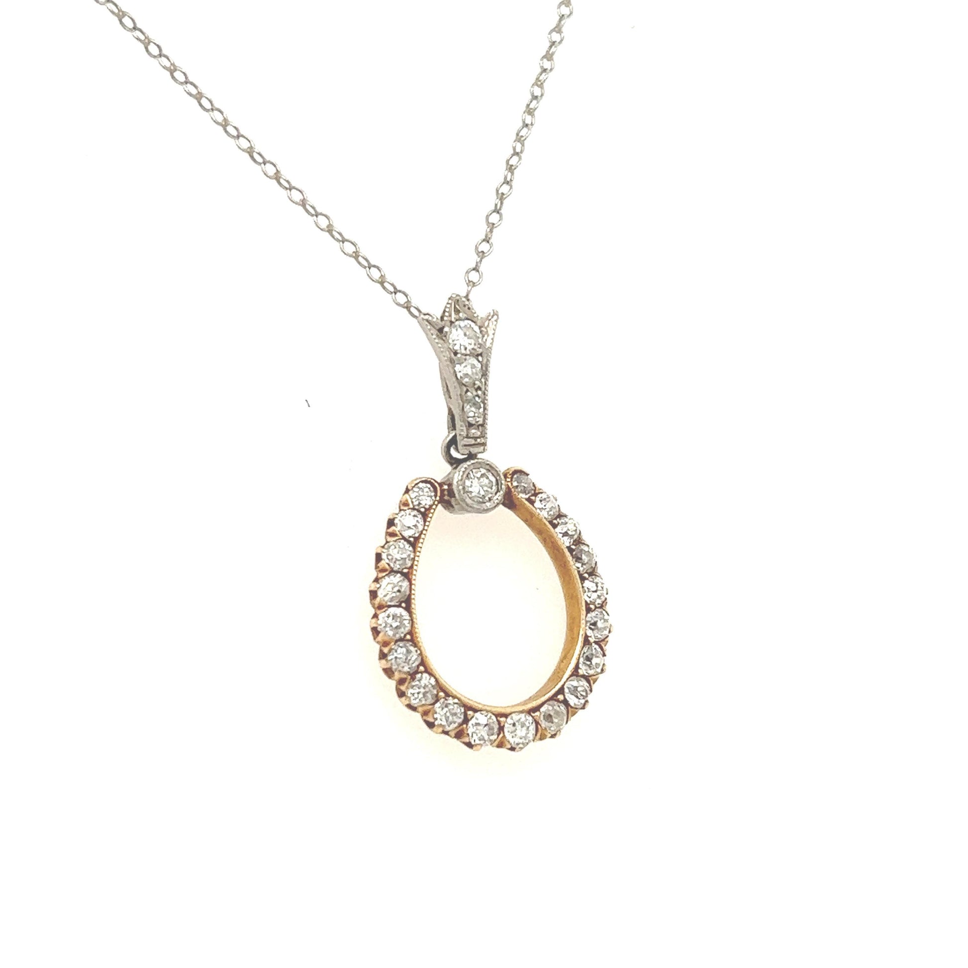 Victorian Diamond Horseshoe Pendant Necklace Platinum & Yellow Gold
