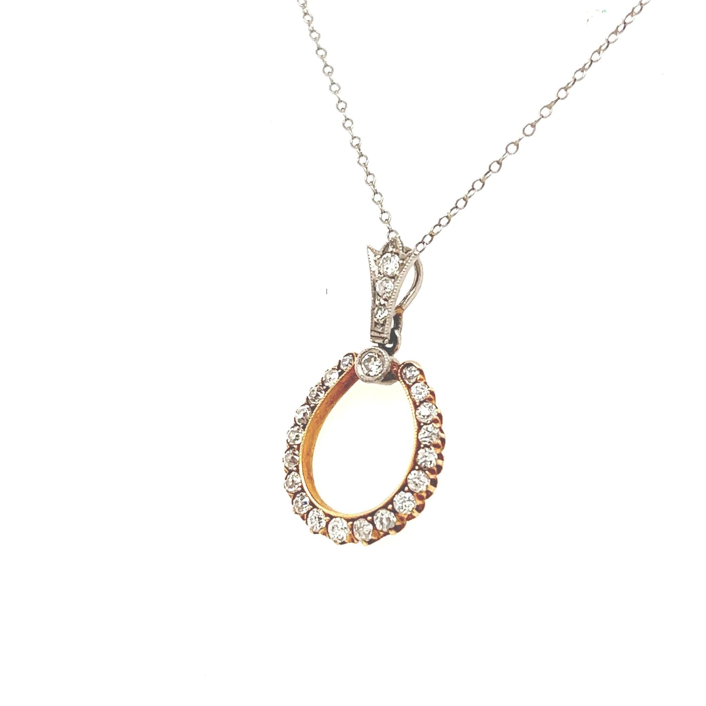 Victorian Diamond Horseshoe Pendant Necklace Platinum & Yellow Gold