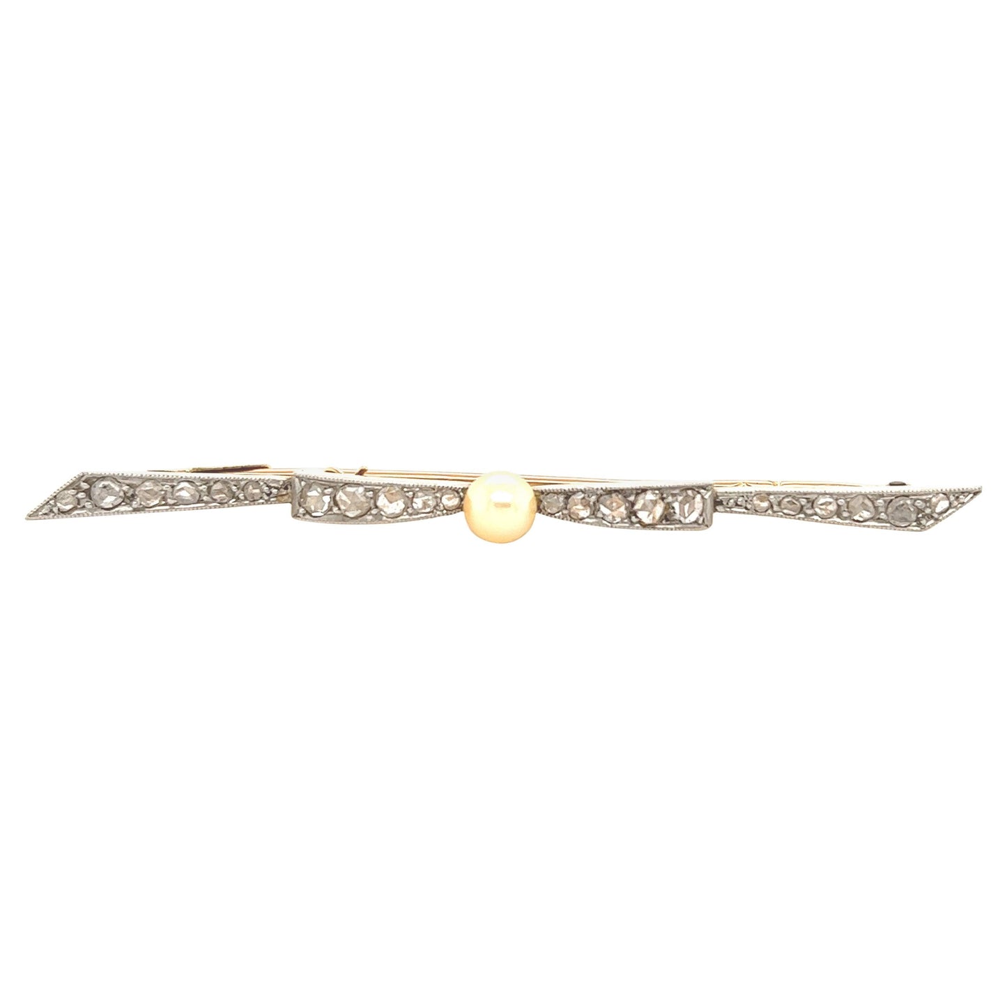 Victorian Diamond & Pearl French Made Bow Pin Platinum & Gold