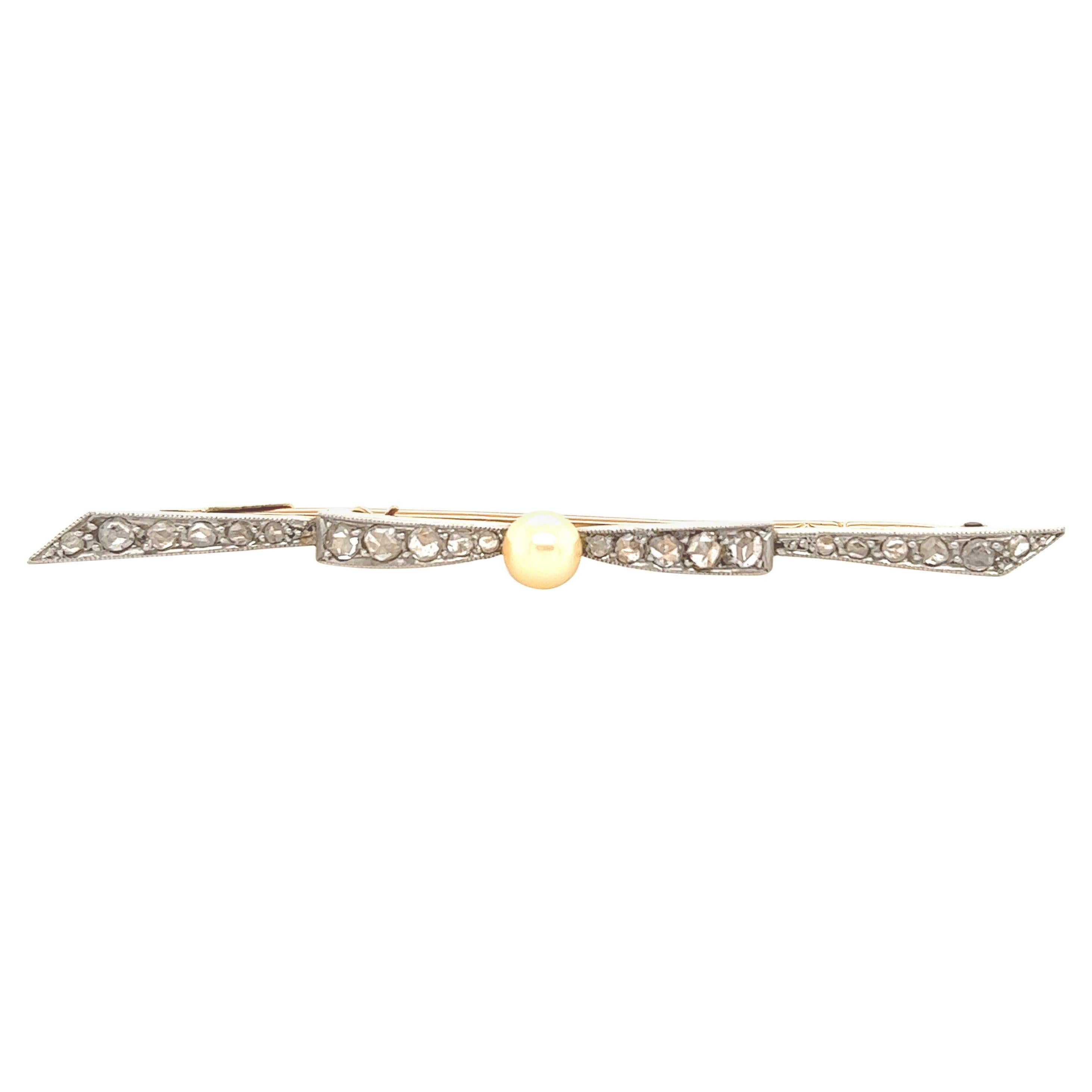 Victorian Diamond & Pearl French Made Bow Pin Platinum & Gold