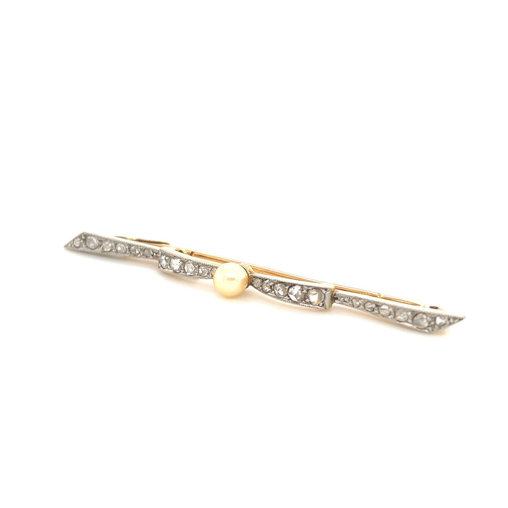Victorian Diamond & Pearl French Made Bow Pin Platinum & Gold